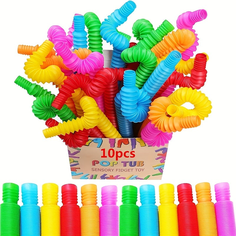 [Sensory Pop Tubes | Educational Toy] 10pcs Sensory Pop Tubes Toy Set | Plastic Fidget Toys for Fine Motor Skills Development, Educational Learning Toy | Ideal for ADHD, Autism, with Assorted Colors for Kids Ages 3-6, Boys &