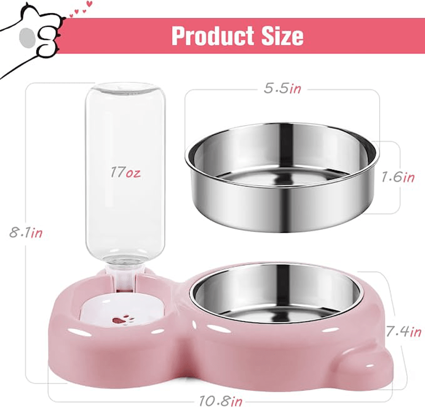 Keep Your Pet Hydrated & Fed with This Double Bowl Set & Automatic Water Dispenser Bottle!