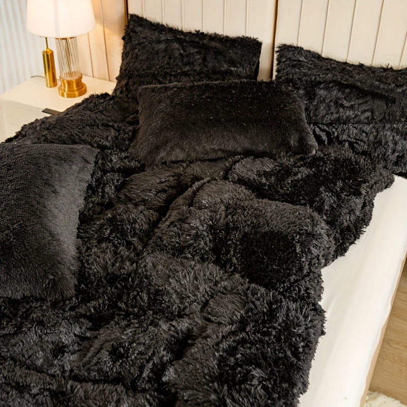 [Plush Duvet Cover Set] 3pcs Multicolor Plush Duvet Cover Set - Soft And Warm Bedding For Bedroom, Guest Room, And Dorm Decor