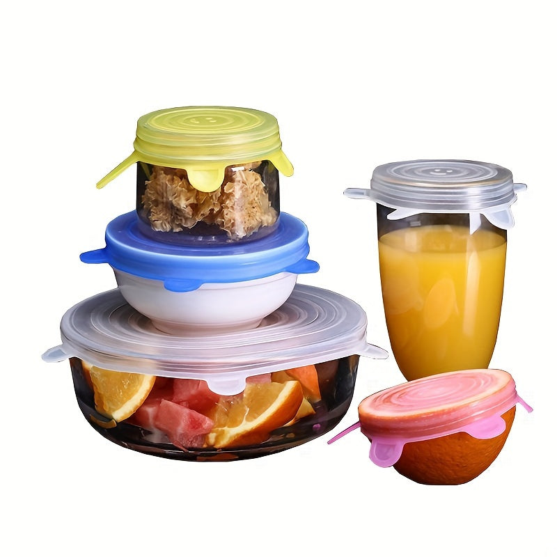 6-Pack Silicone Elastic Lids, Reusable Durable Food Storage Bowl Covers, BPA-Free, Dishwasher & Freezer Safe, Kitchen Accessories