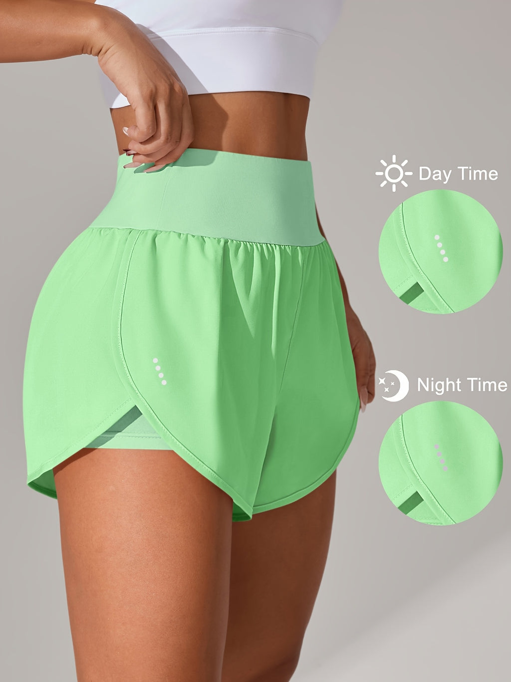 [Yoga Activewear] Women's Light Blue Yoga Shorts - Casual & Loose-Fit, High-Waisted with Ruffle Detail, Stretchy Polyester-Elastane Blend, Machine Washable, Perfect for Spring/Summer/Fall