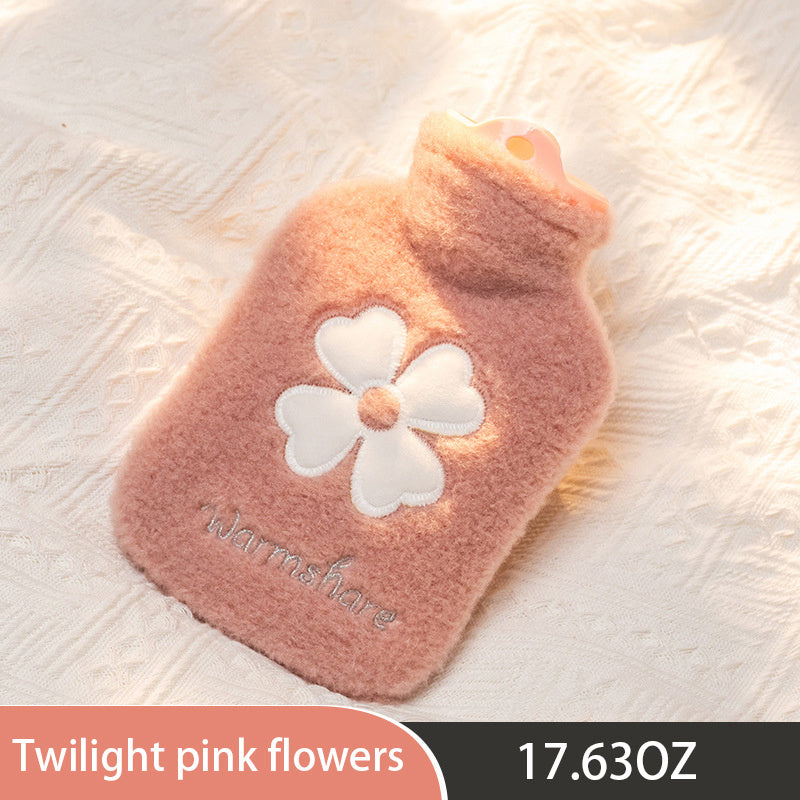 Warmshare 1.0 Liter Hot Water Bottle with Soft Green Cover - PVC, High Quality, Portable Hand and Feet Warmer for Bed Comfort, Bed Warmer | Plush Cover | Snuggleable Texture