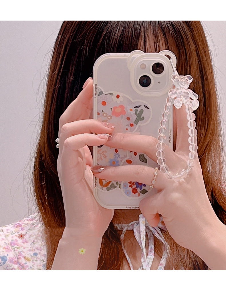 Transparent Phone Case with 3D Bear Ear Flower Design, Compatible with Iphone Models 13, 11, 14 Pro Max, 12, XR, X, XS, And 7, Offering Soft