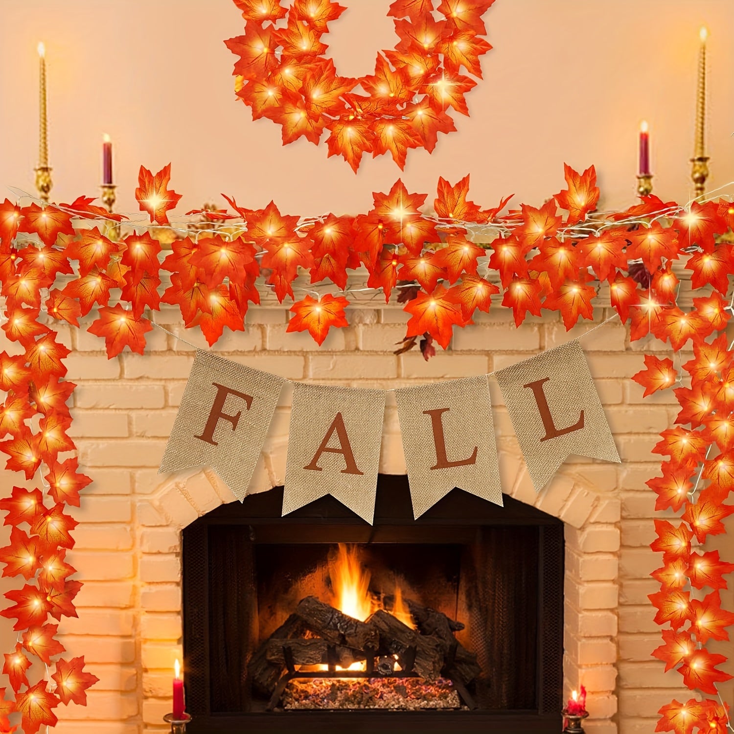 1pc Maple Leaf LED Fairy Lights - Warm White/Cool Yellow/Red Glow, -in-Free -Free Switch-Controlled / String Lights for Stair Railings, Fence, Party, Thanksgiving, Halloween, Fall & Autumn Tree Decorations (Plastic