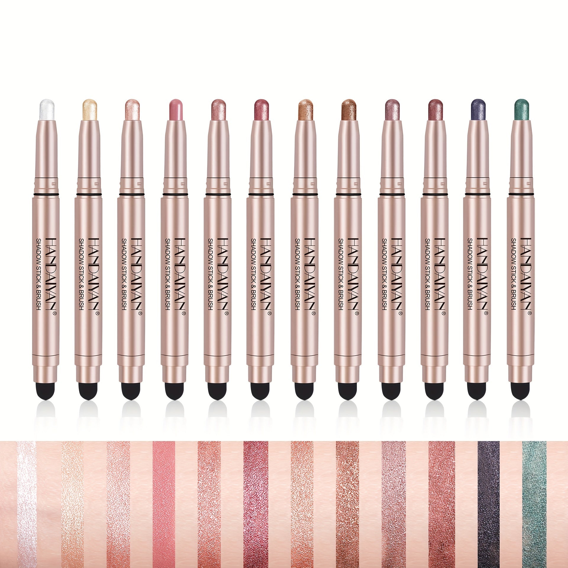 12 Pcs Highlighter Eyeshadow Pen, Matte Creamy Eyeshadow Stick Set With Sponge Brush, Shimmer Metallic Eyeshadow Pencil, Waterproof Long Lasting Eye Brightener Stick, Glitter Multi-Dimensional Eye Makeup For Music Festival