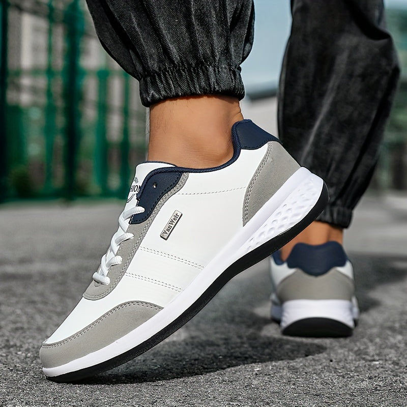 VanWeir Lightweight Men'S Shoes - Navy Blue & White, Stable Lace-Up Sneakers with MD/TPR Sole, Breathable Fabric Lining for Outdoor Sports, Hiking & Casual Wear