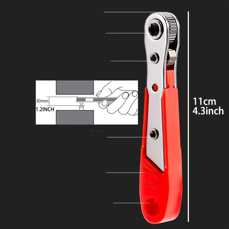 1pc Red Steel Multi-Function Screwdriver with Ratchet, Elbow Wrench, Right Angle Bender, Cross Head Set - Narrow Space Compatible, Manual Uncharged Tool, No Battery Required