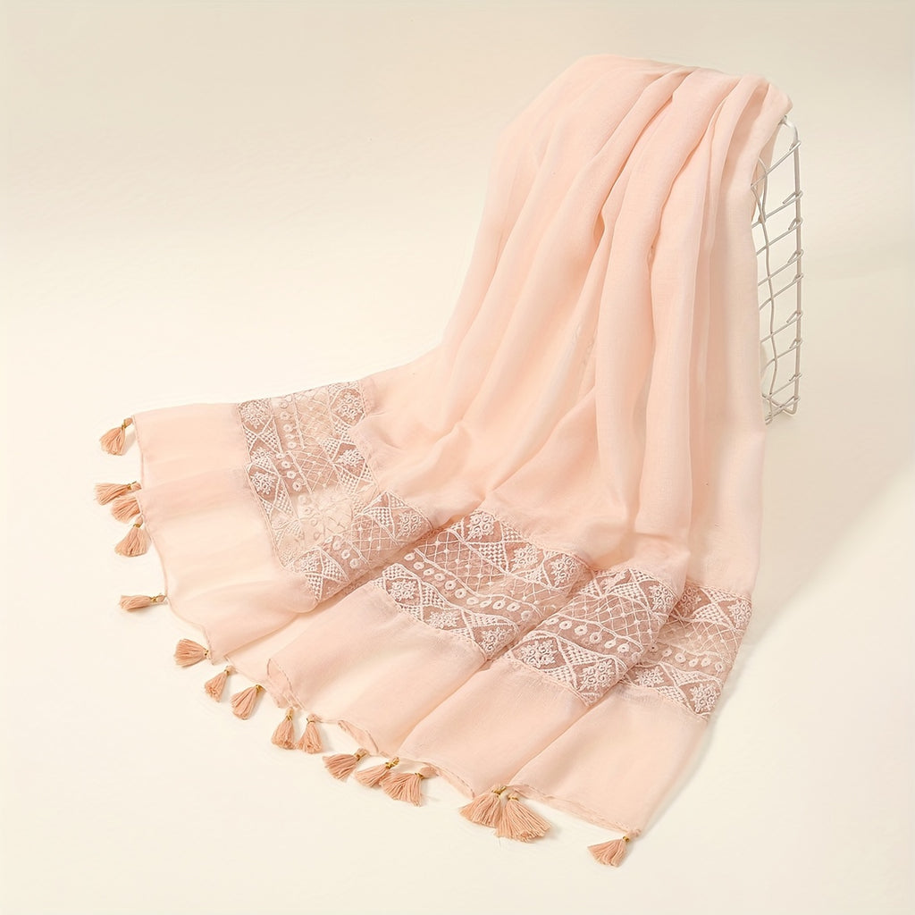 [Elegant Scarf] Elegant Embroidery Hollow Lace Tassel Scarf | Fashion Casual Cold Weather Scarves Wraps For Women for eid