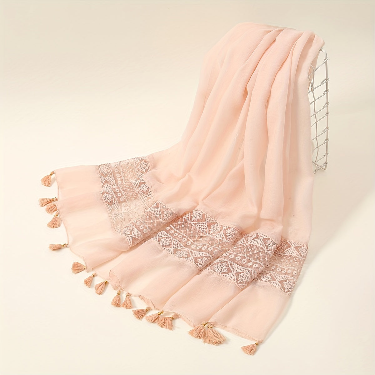 [Elegant Scarf] Elegant Embroidery Hollow Lace Tassel Scarf | Fashion Casual Cold Weather Scarves Wraps For Women for eid