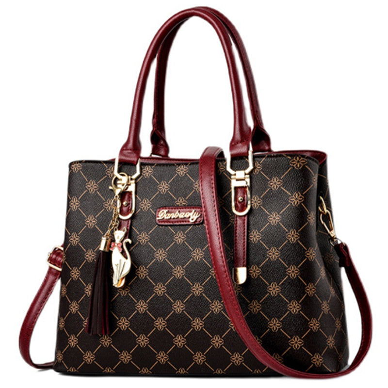 FKTSR Women's Elegant Floral Print Synthetic Leather Shoulder Bag with Detachable Strap & Tassel Accents - Summer Beach Tote, Casual Designer Handbag with Zipper Closure, Polyester Lining (Antique Bronze/Coffee/White/Black),