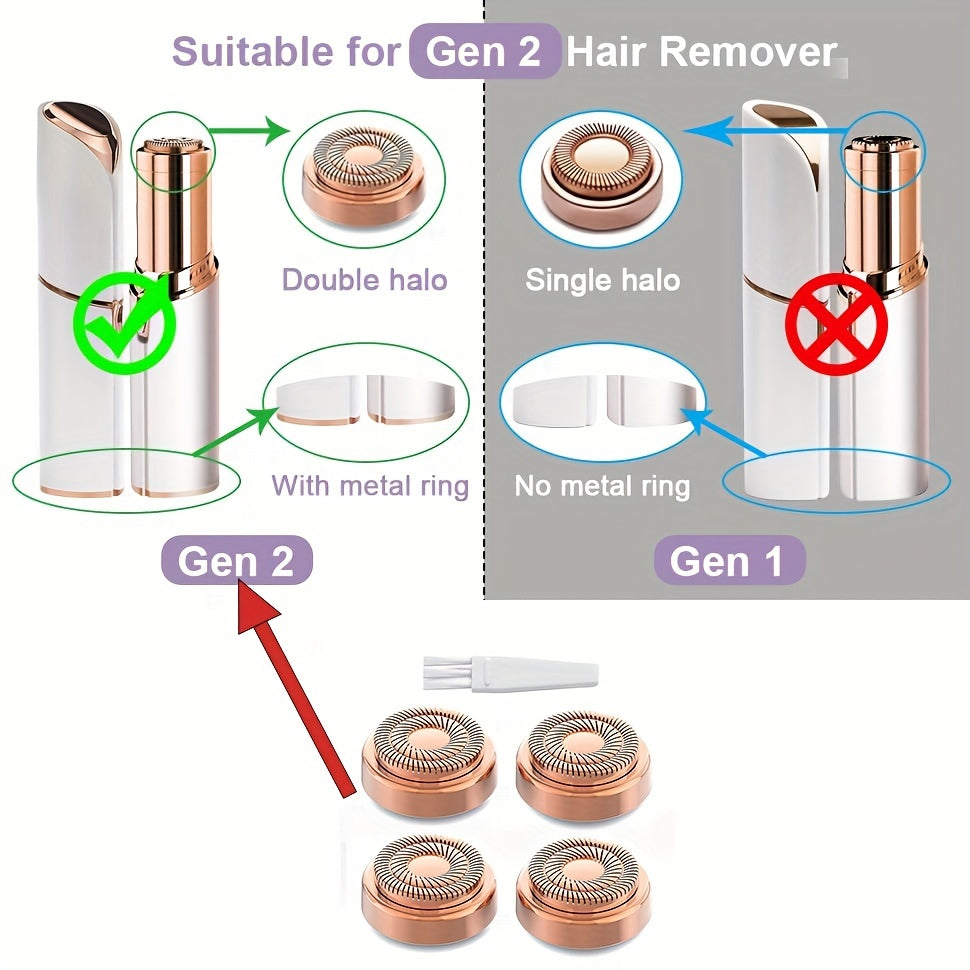 4pcs Facial Hair Remover Replacement Heads, Replacement Blades For Finishing Touch Flawless Generation 2 Hair Removal, Double Halo Painless And Gentle, For Women