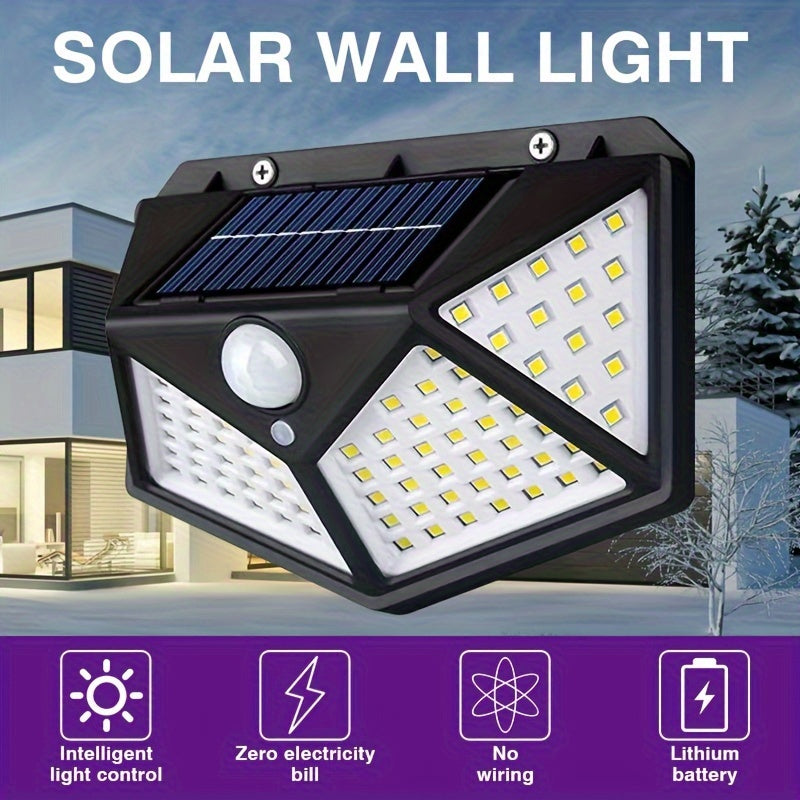 New 100LED wall sensor light, intelligent light sensor, solar charging, brightness automatic adjustment, outdoor solar sensor light, four side luminous human sensor wall light