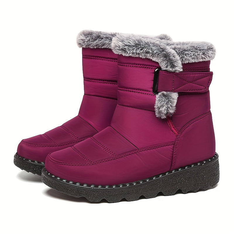 Faux Fur Waterproof Anti-slip Winter Boots, Warm Plush Inner Thick Sole Ankle Boots, Women's Snow Boots