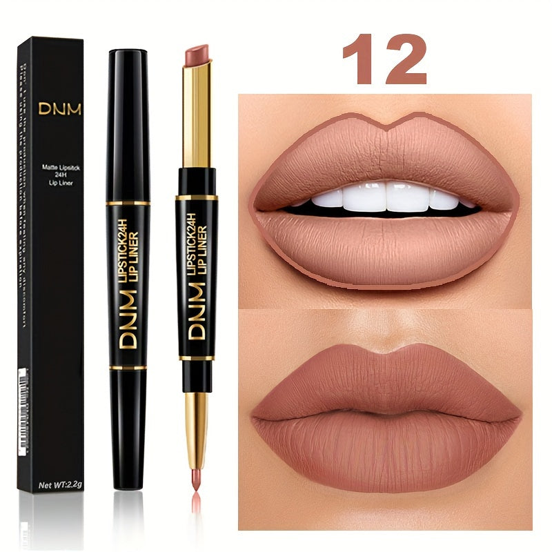 Double-Ended Gel Lipstick & Liner - Long-Lasting, High-Pigmented, Waterproof, Natural Makeup Effect for All Skin Types - Perfect Valentines Day Gift