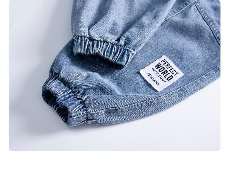 Boys' Light Wash Distressed Faux Denim - Loose Fit Casual Pants with Belt Loops & Button Closure, Machine Washable, Non-Stretch Fabric, Spring/Fall Wardrobe Essential for School, Jeans for Boys