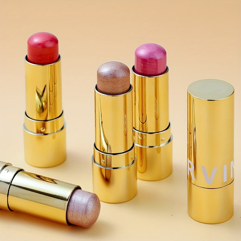 Multifunctional Highlighter Blush Stick - Brightening & Contouring Makeup Stick with Plant-Based Squalane, 3 Shades (Pink, Beige, Brown) for Cheeks, Lips, Eyes - Long-Lasting Shine, Easy Application, No Smudge, No Transfer, B