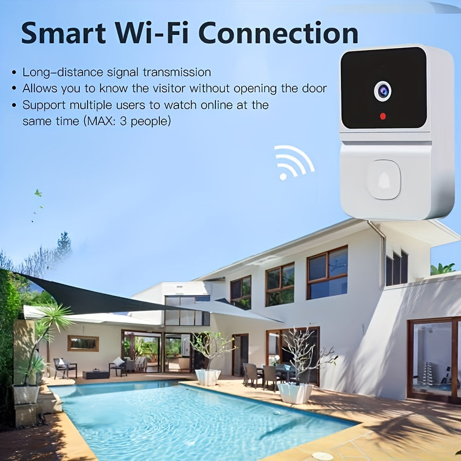 1pc (Build-in Battery) Smart WIFI Doorbell, Security Wireless Intelligent Visual Video Intercom Doorbell, 2-Way Audio, Night Vision, USB Rechargeable Low Power Consumption, Support 2.4G Wifi, Wireless Doorbells for Home, Smar