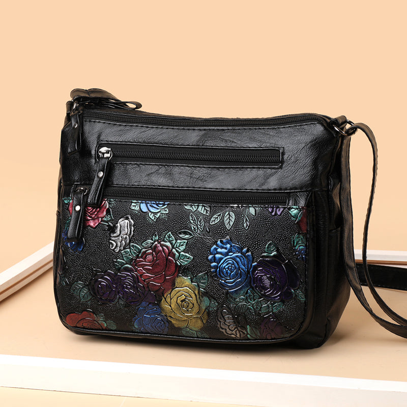 Flower Pattern Crossbody Bag, Fashion Zipper Shoulder Bag, Casual Purse For Women