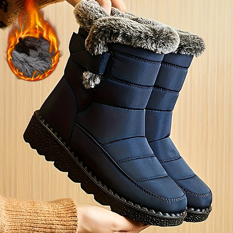 Faux Fur Waterproof Anti-slip Winter Boots, Warm Plush Inner Thick Sole Ankle Boots, Women's Snow Boots