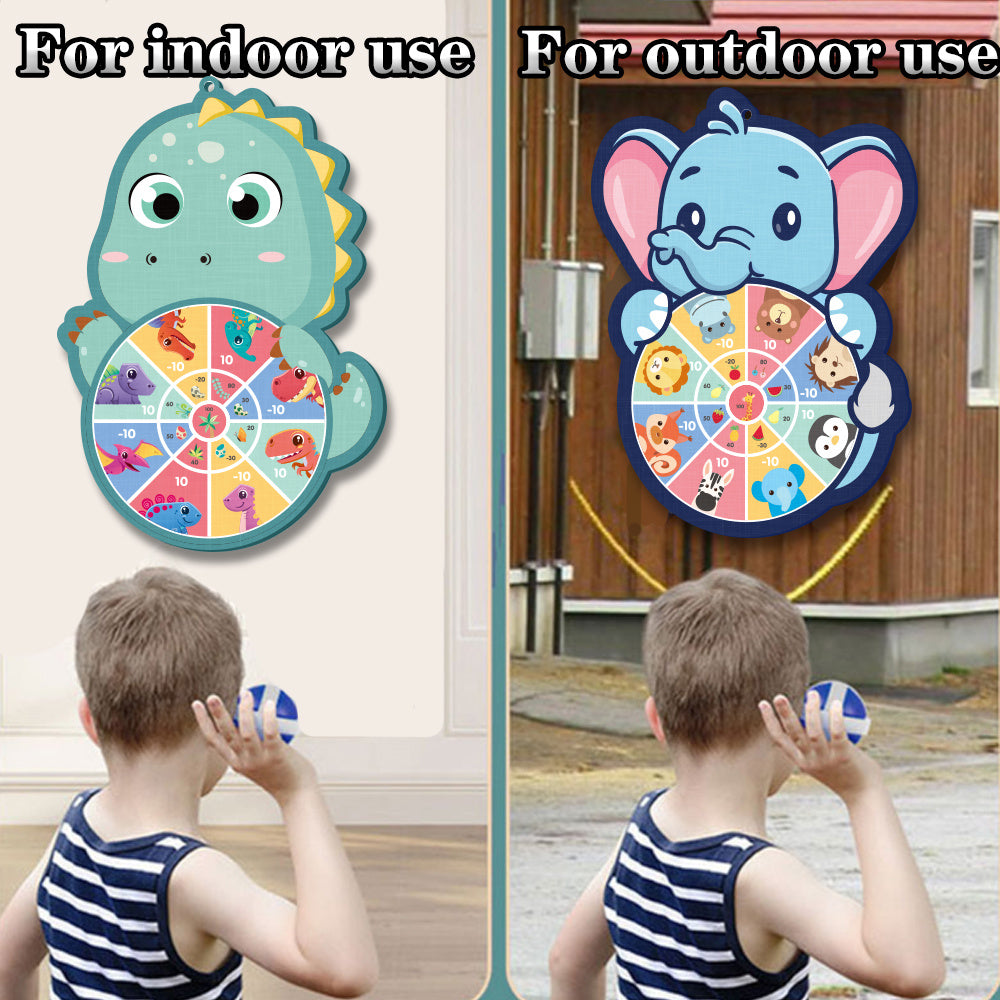 Set With 6 Sticky Balls And A Hook Sticky Ball Dart Target Board Cartoon Animal Target Game (Foxes, Elephants, Dinosaurs) Outdoor Sports Indoor Cloth Toys Educational Board Games