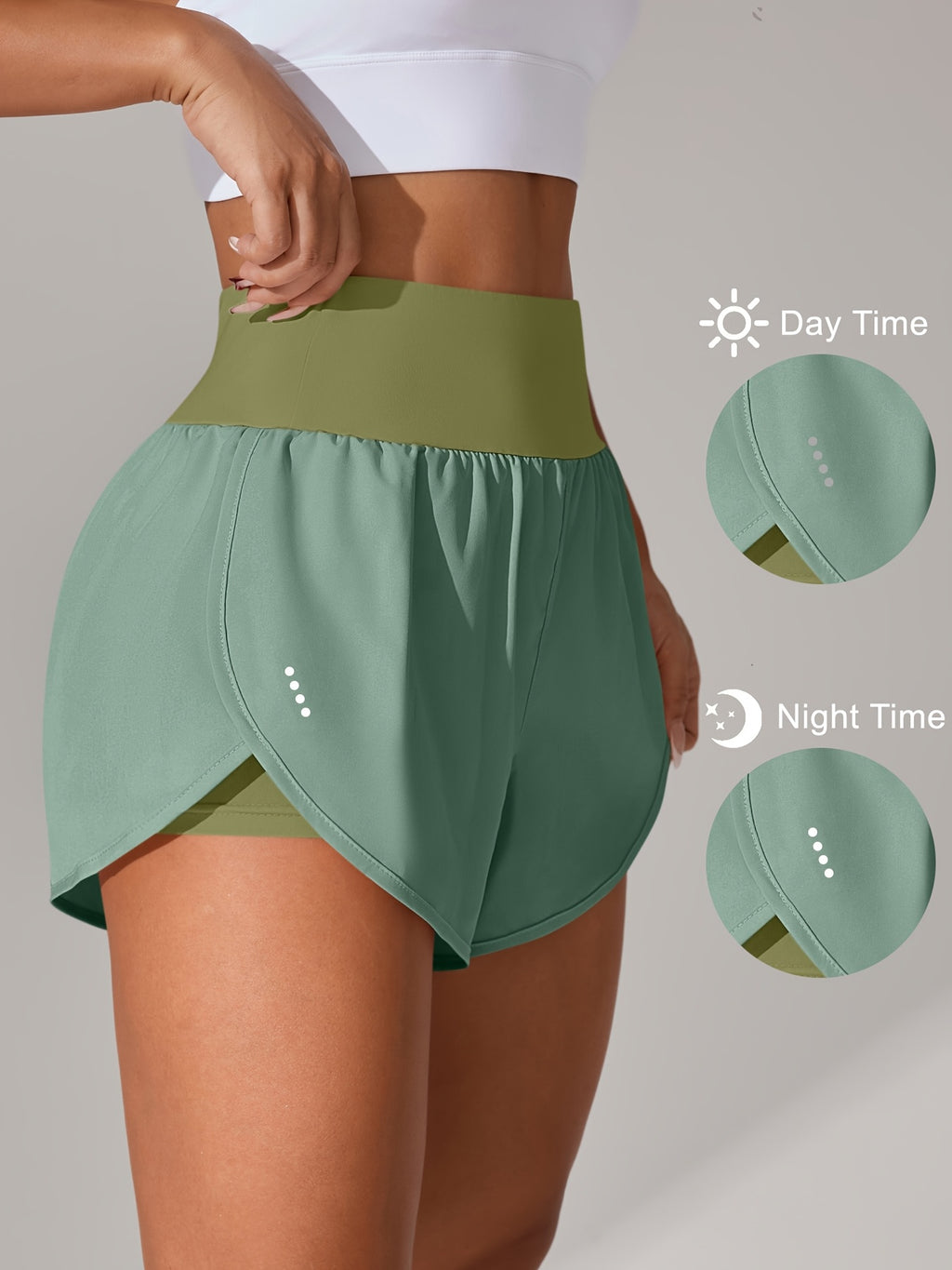 [Yoga Activewear] Women's Light Blue Yoga Shorts - Casual & Loose-Fit, High-Waisted with Ruffle Detail, Stretchy Polyester-Elastane Blend, Machine Washable, Perfect for Spring/Summer/Fall