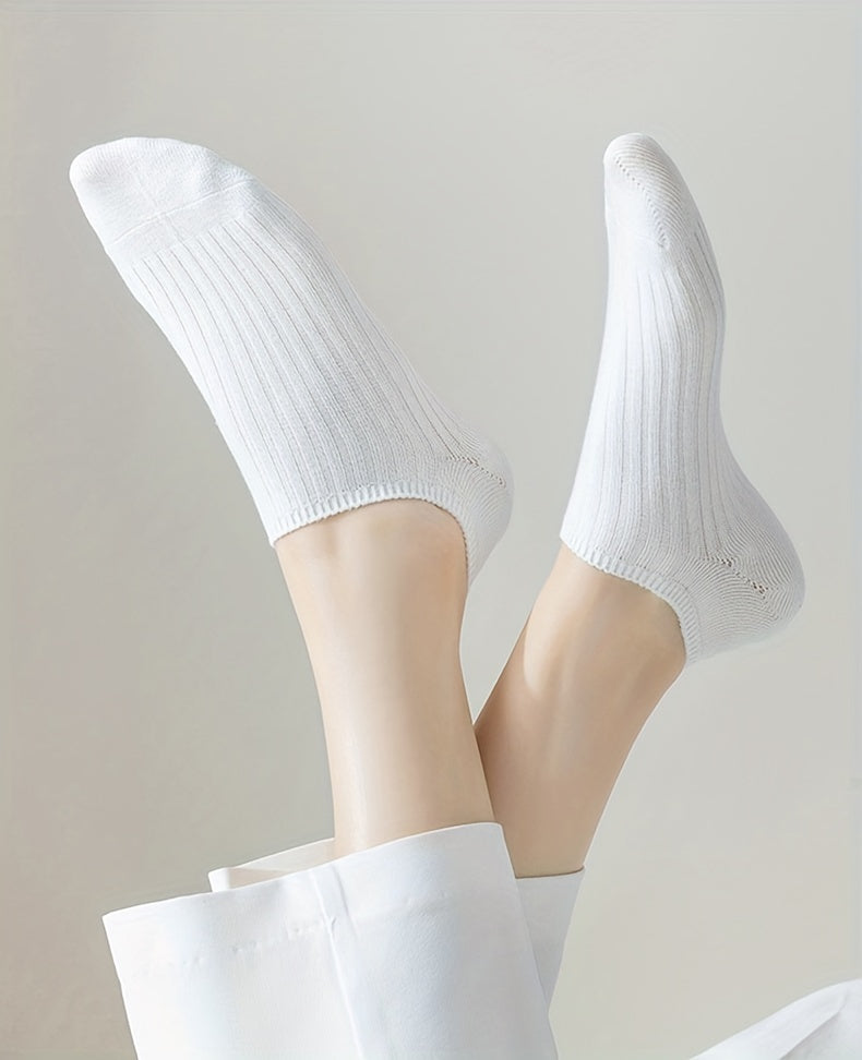 1/5 Pairs No Show Solid Socks, Simple & Breathable Unisex Boat Socks, Women's Stockings & Hosiery