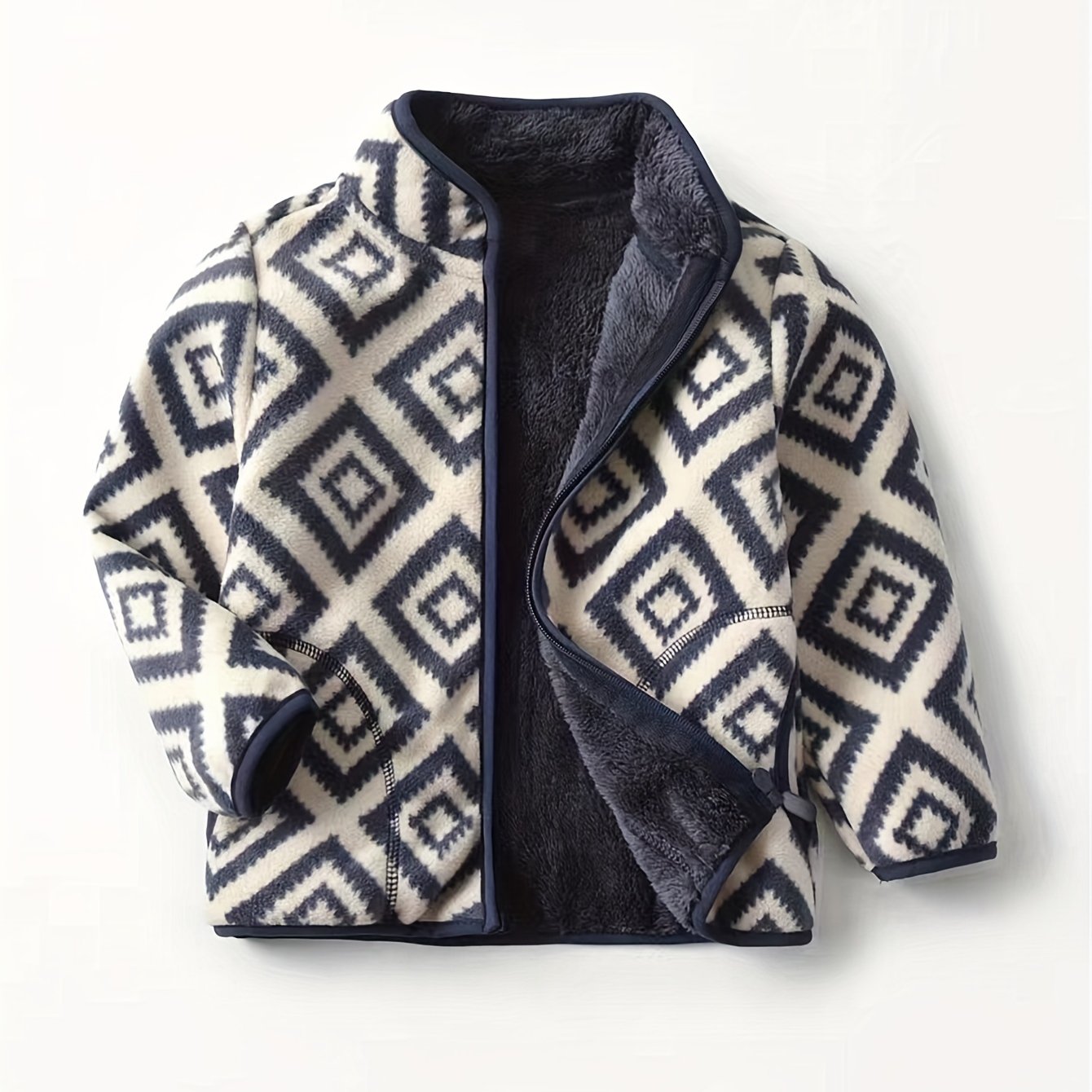 Boys' Cartoon Dinosaur Print Fleece Jacket 2022 Autumn/Winter New Arrival Baby Stand Collar Gray Thickened Plush Coat