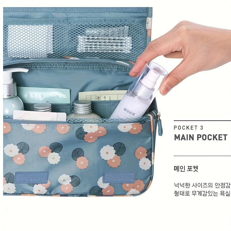 Large Capacity Travel Toiletry Bag with Hanging Hook - Durable Oxford Fabric, Multi-Compartment Organizer for Cosmetics, Makeup, and Toiletries - Ideal for Vacation and Daily Use, Makeup Travel Bag