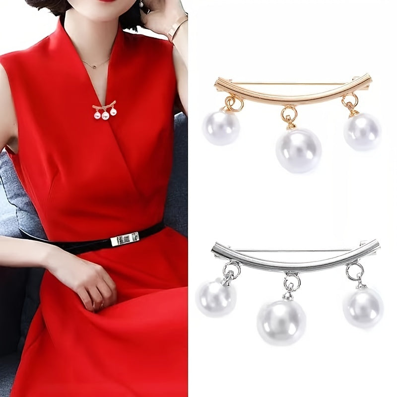 1pc Fashion Pearl Fixed Collar Clip Charm Safety Pin Brooch Sweater Cardigan Clip Chain Brooch Jewelry