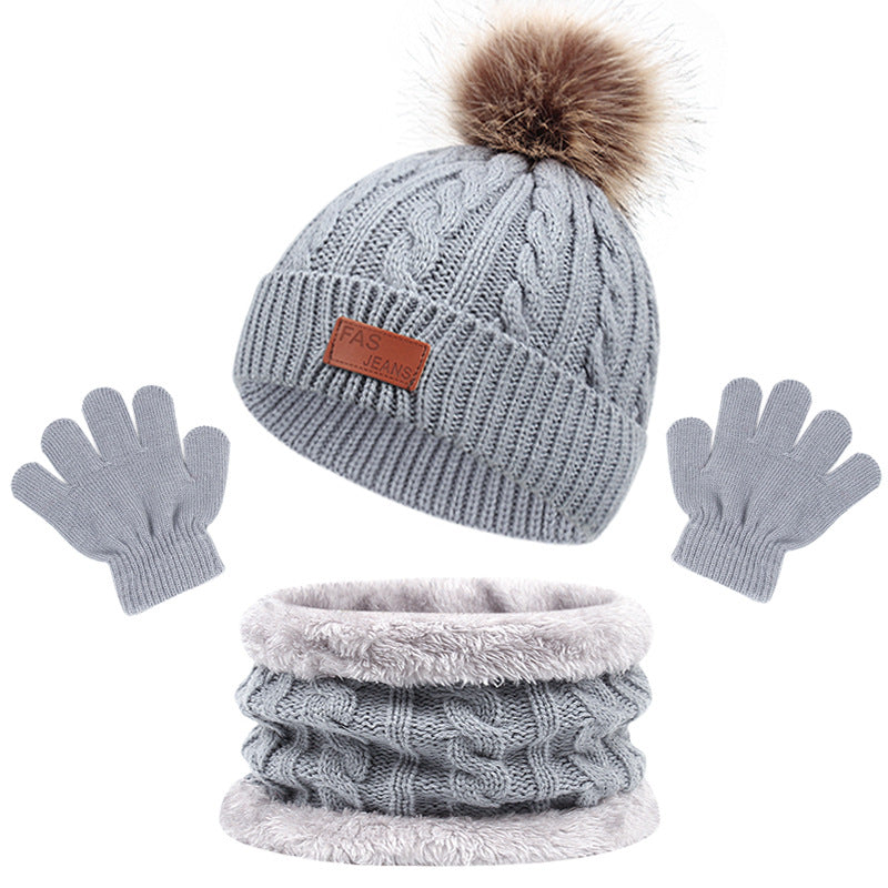 3pcs Youngsters Knitted Thermal Beanie Hat & Gloves & Scarf Set for Winter Warm Accessories