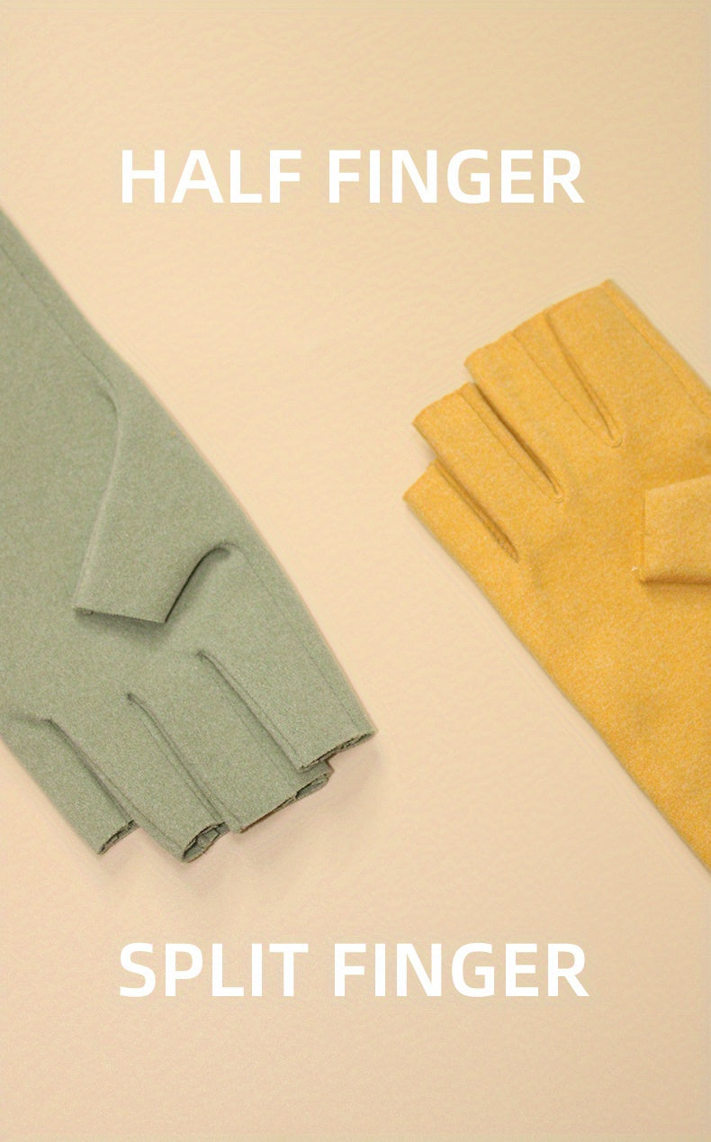 Fleece Coldproof Self-heating Gloves Solid Color Stretch Half Finger Touch Screen Gloves Winter Warm Women's Gloves