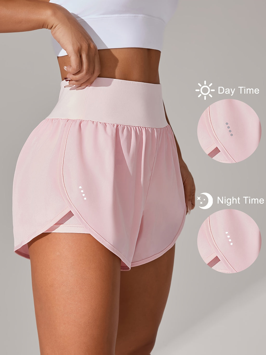 [Yoga Activewear] Women's Light Blue Yoga Shorts - Casual & Loose-Fit, High-Waisted with Ruffle Detail, Stretchy Polyester-Elastane Blend, Machine Washable, Perfect for Spring/Summer/Fall