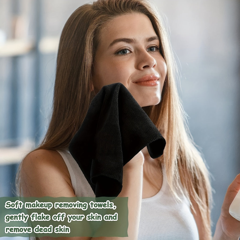 Luxurious 6pcs Set of Microfiber Face Towels - Gentle, Reusable Makeup Removing Cloths - Soft Washcloths for Sensitive Skin, 12x12 Inches, Black