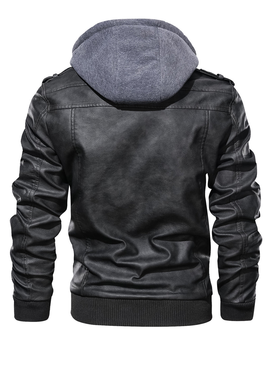 Men's PU Leather Hooded Pockets Zipper Long Sleeves Jackets