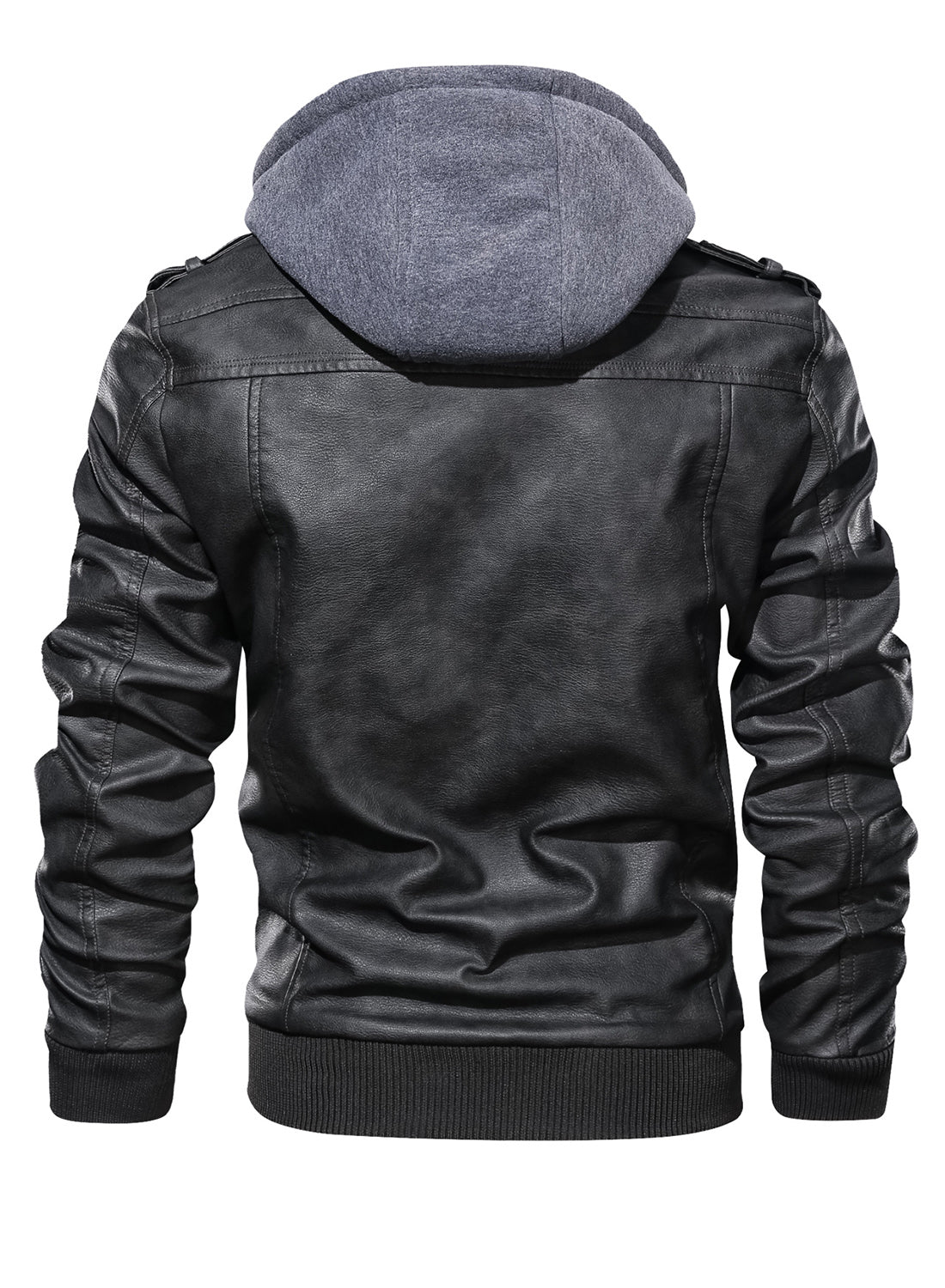 Men's PU Leather Hooded Pockets Zipper Long Sleeves Jackets