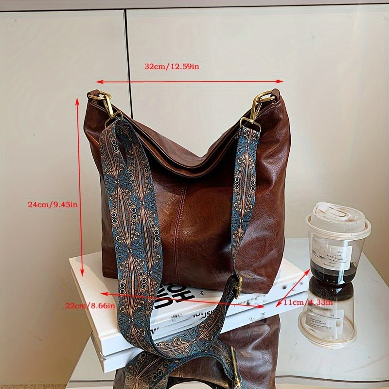 [Retro Bag] Large Retro Geometric Strap Bag | Wide Crossbody Bag, Fashion Shoulder Bag