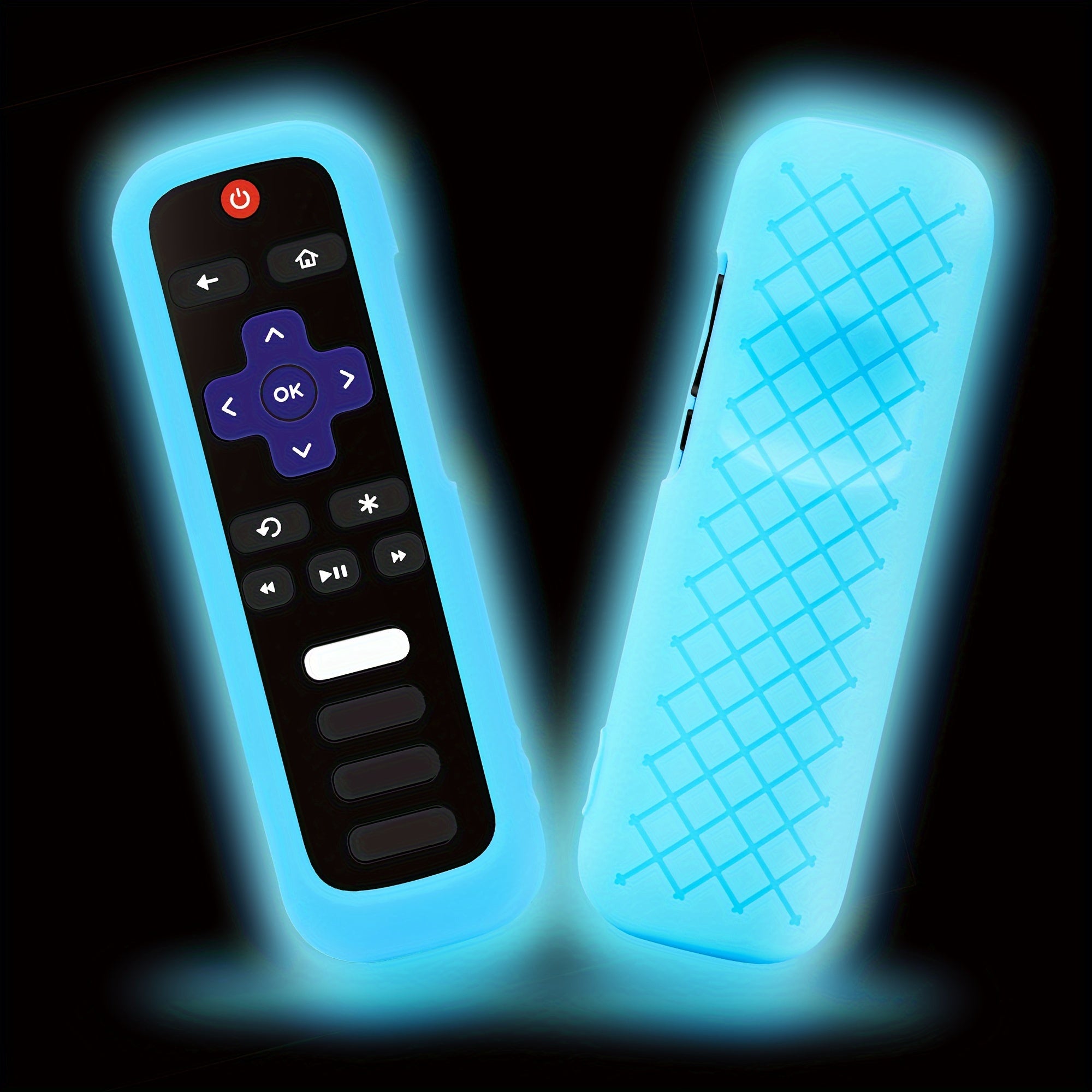 1pc Roku TV Remote Cover, Glow in the Dark Silicone Sleeve Case, Compatible with TCL Hisense Roku TV Steaming Stick 4K 4K+ Voice Remote, Universal Protective Battery Cover, 2022 Model, Uncharged, No Battery Included