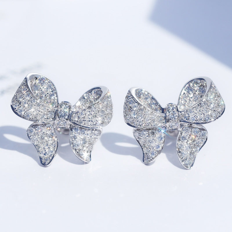 Shiny Bowknot Shape Stud Earrings Inlaid Shiny zirconia Elegant Copper Ear Jewelry Decoration Sweet Daily Wear Jewelry