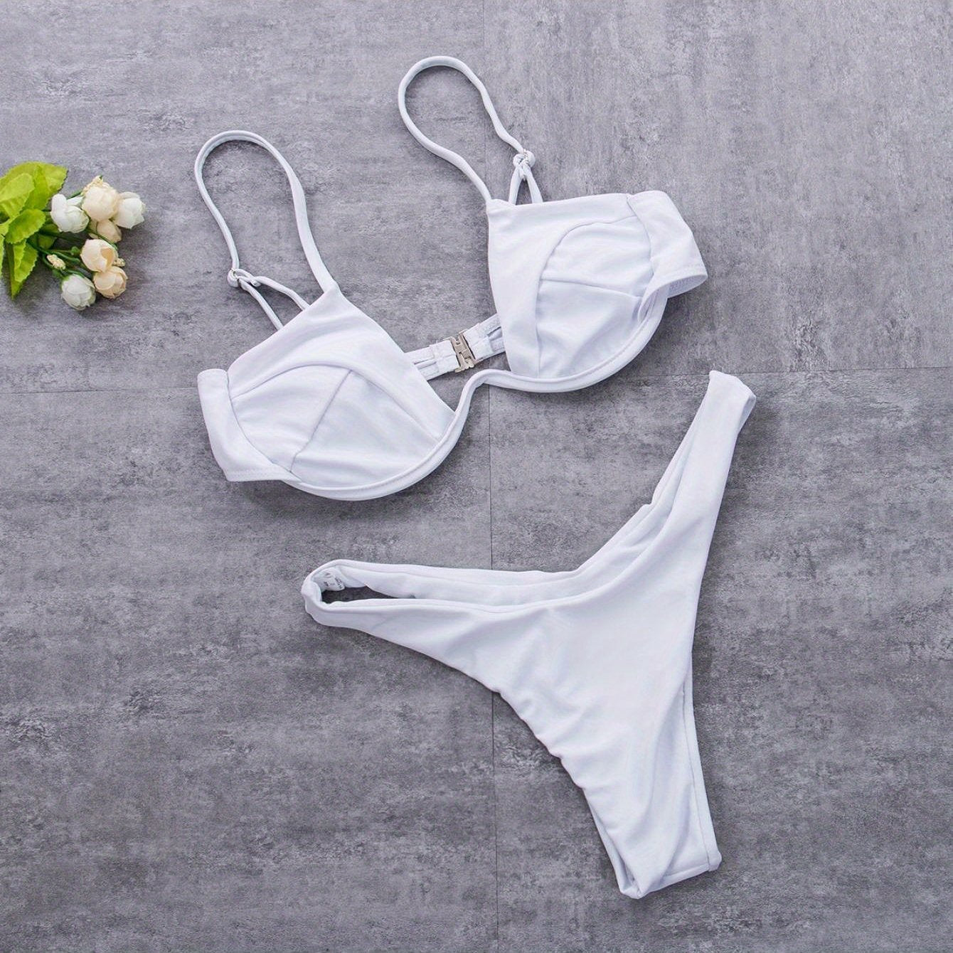 Sexy Womenacute;s Swimsuit Push-up Padded Bikini Sets Solid Color Low Waist Swimwear Biquini Bathing Suit Summer Beachwear