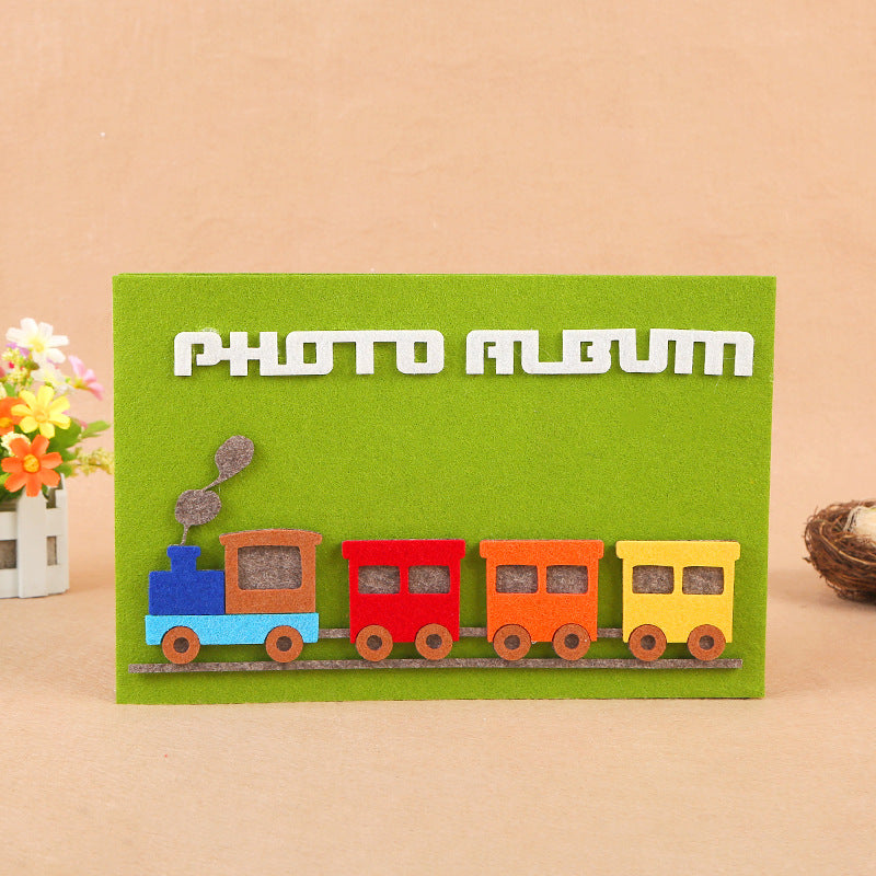 Cartoon Train Themed Felt Photo Album, Creative Self-Adhesive DIY Picture Book, Fabric Material With Gift Box Packaging