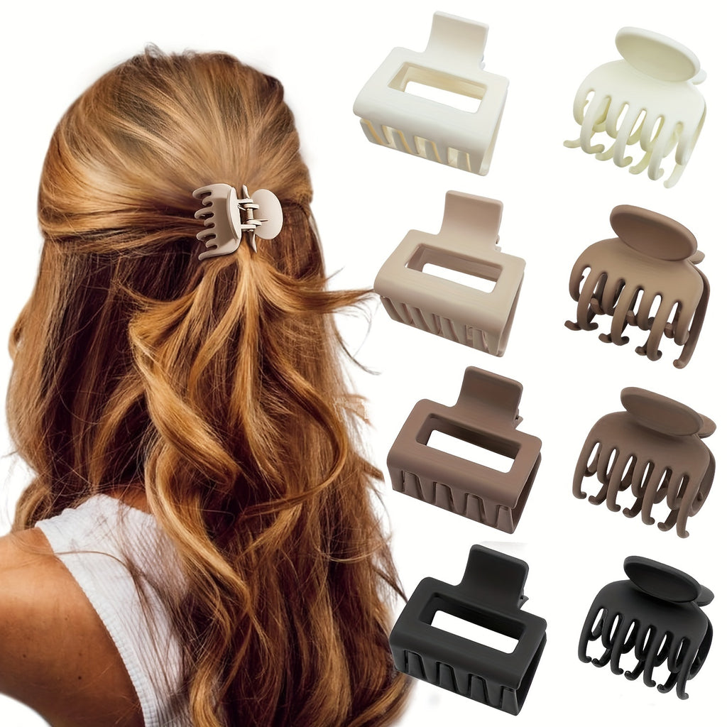 4pcs/8pcs Medium Claw Hair Clips for Women, Matte 1.6 Inch Rectangle Double Row Teeth Hair Claw Clips for Thin/Medium Fine Hair, Non Slip Jaw Clips, Formal Hairstyles, Wedding Hair Clips, Matte Finish, Smooth Grip, Durable Cl