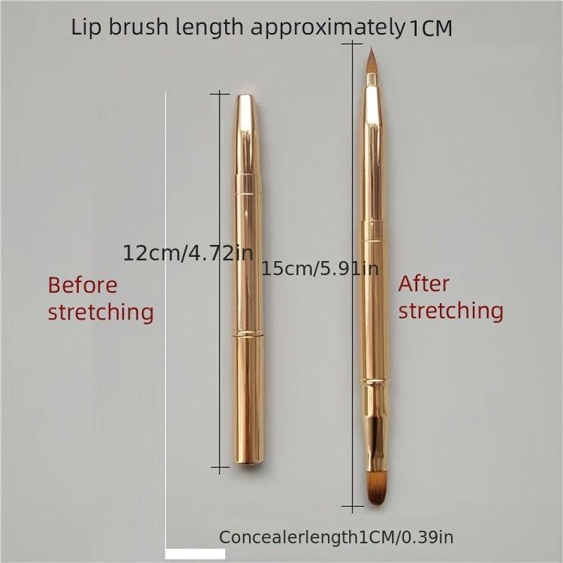 Two-Headed Retractable Lipstick Brushes - Soft Nylon Bristles, Durable Metal Rod, Unscented, All Skin Types, Portable Makeup Tool with Protective Cover for Women and Ladies