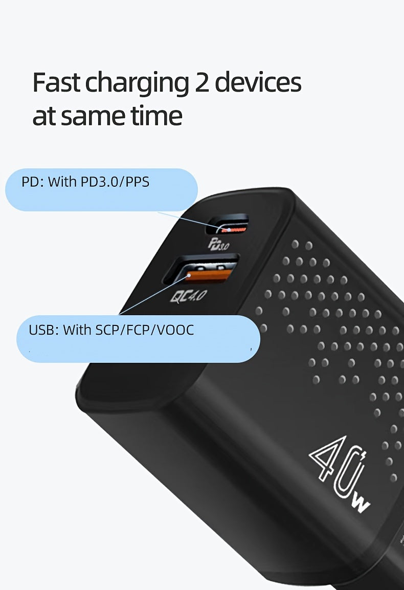 USB C Charger, 2-Port PD 3.0+QC4.0 Fast Charger USB Wall Charger, For Google Pixel 6/Pro, For IPhone 15/14/13/12/11/Mini/Pro Max, Pad Pro, For AirPods/samsung/Android Phone