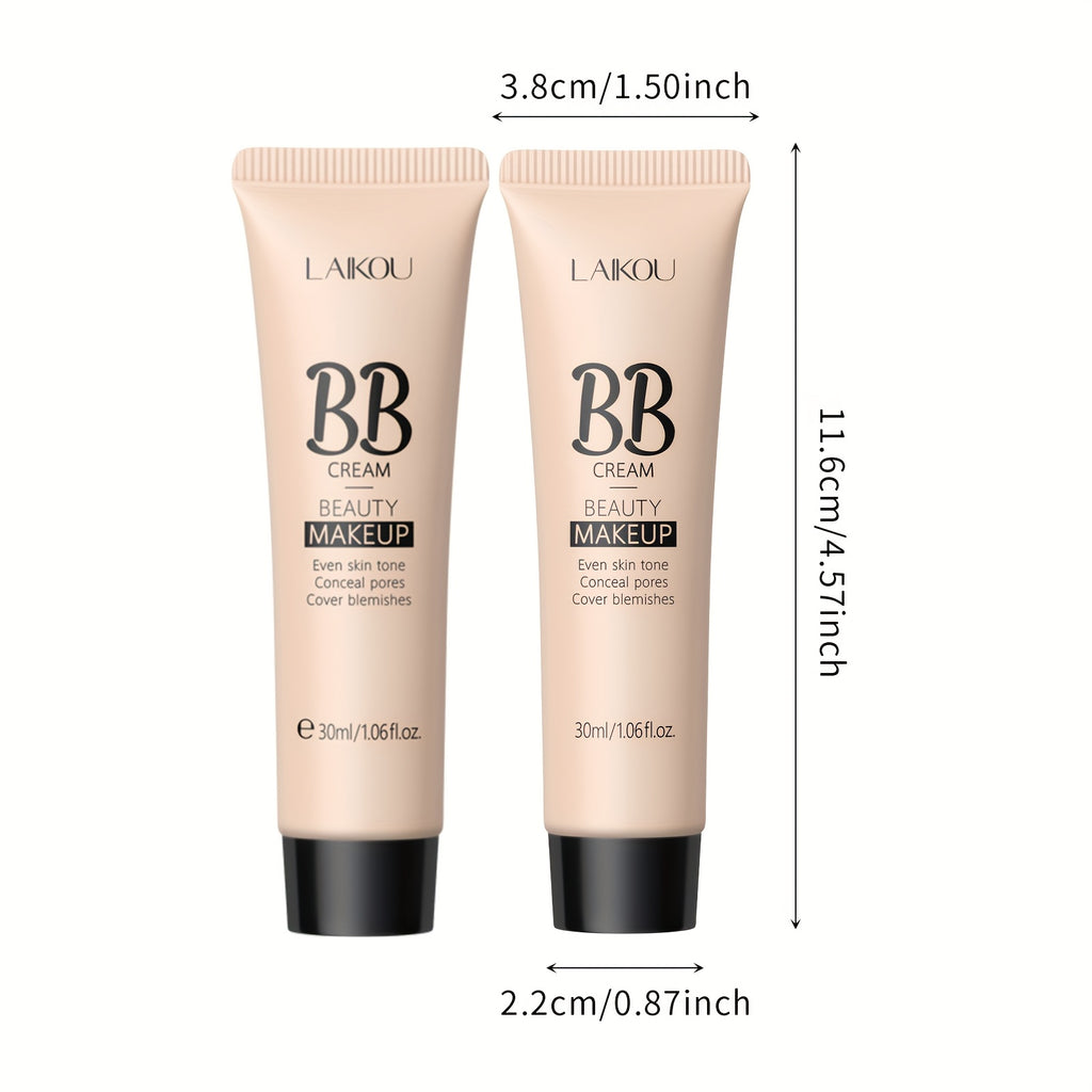 LAIKOU Waterproof BB Cream Full Coverage Concealer, Natural/Ivory/Tan 30ml, Long Lasting Foundation Make Up, Oil Control, Even Skin Tone, Hide Pores