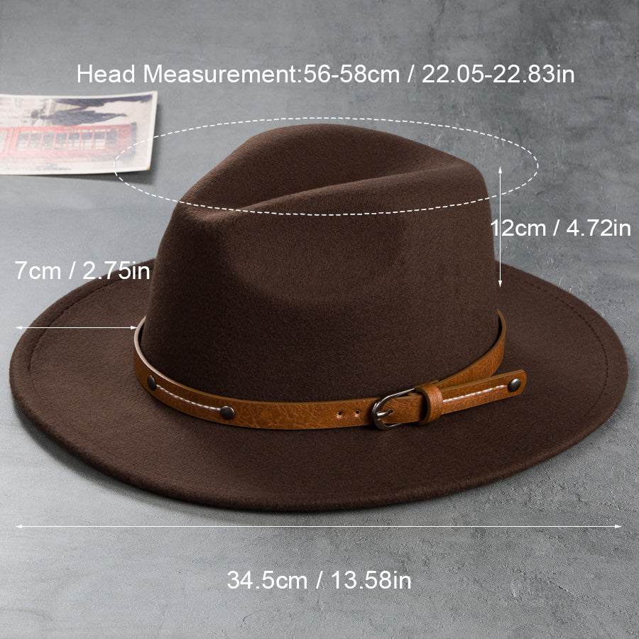 Men's Retro Felt Top Hat, Leather Buckle Accessory, Jazz Hats