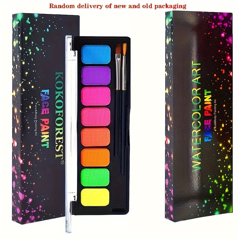 8-Color Water-Soluble Makeup Palette for Art, Halloween, Mardi Gras, Parties and Cosplay - Water-Activated Eyeliner and Facial Paint with Easy Clean-Up