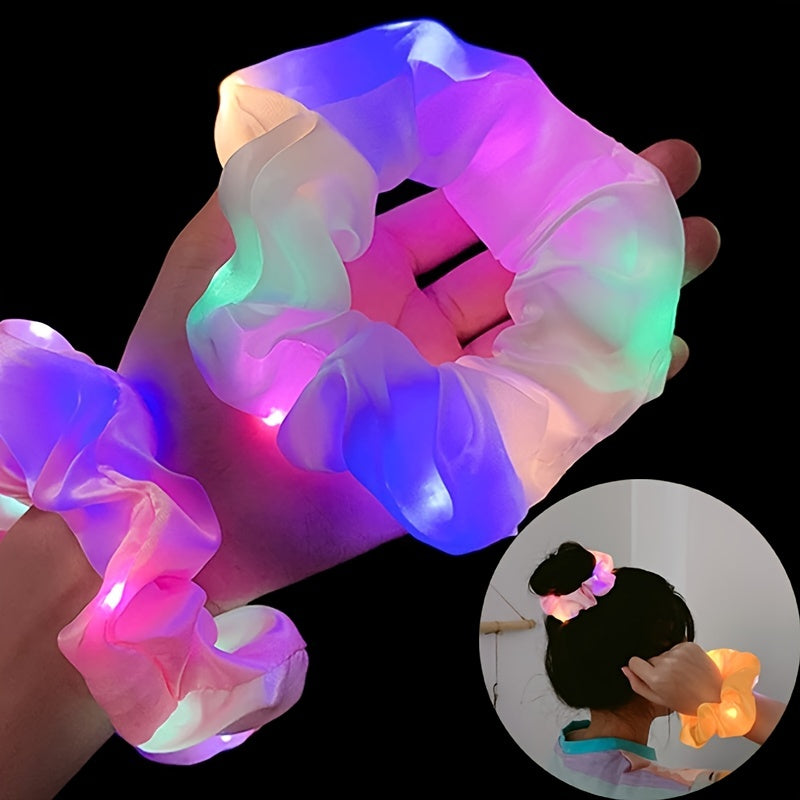 Women LED Luminous Scrunchies Ponytail Headwear Elastic Hair Tie Solid Color Party Hair Accessories For Music Festival