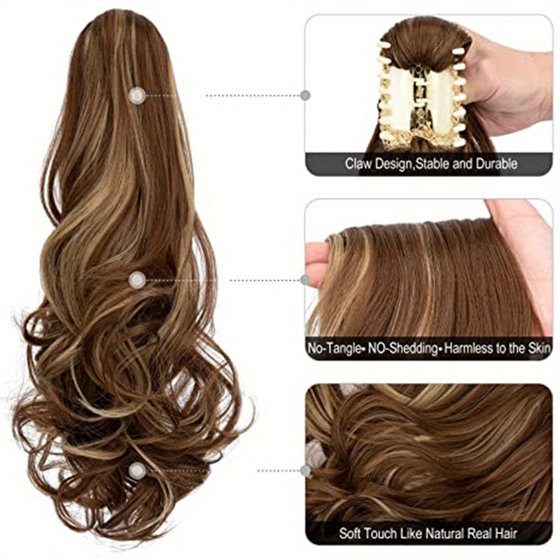 Long Wavy Ponytail Extensions - 22 Inch Claw Clip In Synthetic Hair Piece For Women - Add Volume And Style To Your Hair Halloween Christmas