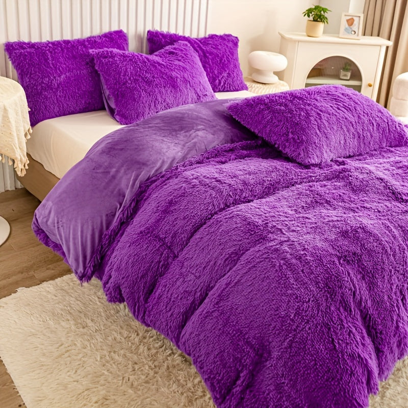 [Plush Duvet Cover Set] 3pcs Multicolor Plush Duvet Cover Set - Soft And Warm Bedding For Bedroom, Guest Room, And Dorm Decor