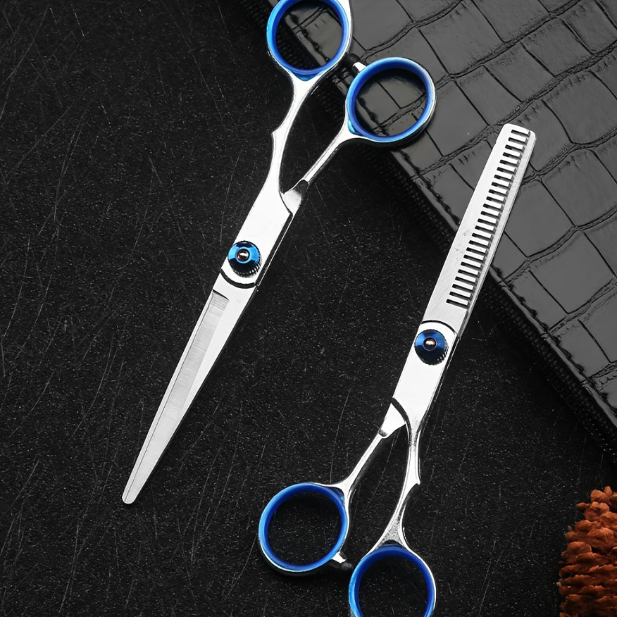 Professional 6-Inch Hairdressing Scissors - Hypoallergenic Thinning & Cutting Shears with Ergonomic Handles, Blue Accents for Salon & Home Use, Unisex Barber Accessories for All Hair Types, Hair Cutting Tools, Sleek Shear Des